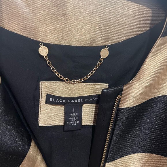Black and gold Chicos blazer with faux leather accents, size Small, NWOT. - Picture 2 of 3